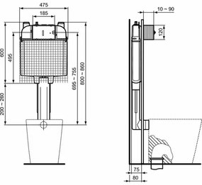 Rezervor incastrat Ideal Standard Prosys 80M pentru vase pe pardoseala