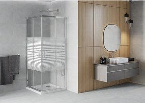 Mexen Rio cabina de duș pătrată 90 x 90 cm, dungi albe, crom + cadă de duș Flat, alb - 860-090-090-01-20-4010
