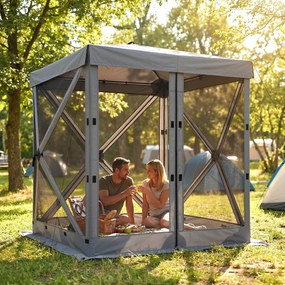 Outsunny Pavilion pop-up pliant 1,85x1,85 m, impermeabil, stabil, rezistent la iarnă, cu 4 panouri laterale din plasă, geantă, UV 30+ | Aosom Romania