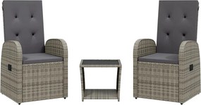 vidaXL Set mobilier de grădină cu perne, 3 piese, gri, poliratan