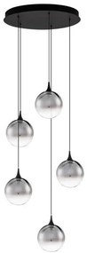 Lustra moderna cu 5 pendule LED, Metal, Sticla, Fumuriu, ORENDA