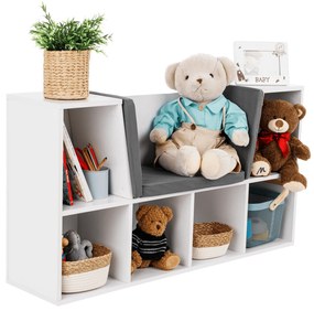 Bibliotecă pentru copii cu scaune, alb / gri, FERIA