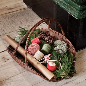 Coș de recoltă din răchită împletită cu fund rotund și mânere pliabile, W 55 x D 41,5 x H 12–37 cm, „Willow Harvest Basket Iris"