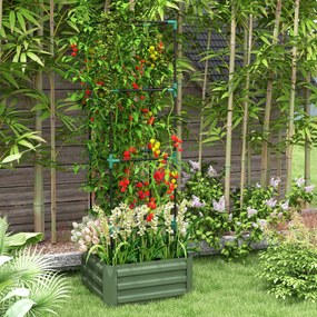 Outsunny Jardinieră cu spalier reglabil, ladă de flori cu cușcă pentru roșii din oțel galvanizat 61 x 61 x 187 cm verde | Aosom Romania