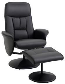 HOMCOM Fotoliu relaxant cu suport pentru picioare fotoliu de relaxare relaxant pivotant 360° și spătar înclinabil pentru TV suportând până la 120 kg material sintetic metal negru | Aosom Romania