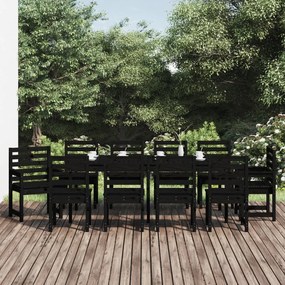 3154723 vidaXL Set de masă pentru grădină, 11 piese, negru, lemn masiv de pin