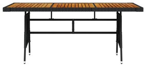 Masa de gradina negru 160x70x72 cm poliratan lemn masiv acacia 1, Negru, 160 x 70 x 72 cm