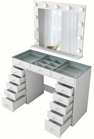 Masă de toaletă Livia White cu blat din sticlă