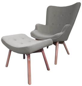 Fotoliu cu taburet pentru picioare, 69X78.5X93 cm, culoare gri, tapitat textil, picioare lemn