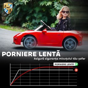 AIYAPLAY Mașină pentru Copii 3-5 Ani cu Licență Oficială RUF GT, Telecomandă, Centură de Siguranță și Muzică, Roșu | Aosom Romania