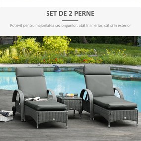Outsunny Set 2 Perne pentru Scaune de Exterior cu Curele, Perne de Exterior Umplute cu Bumbac și Poliester, pentru Șezlonguri, Fotolii de Grădină, 196x55x8 cm, Gri Închis | Aosom Romania