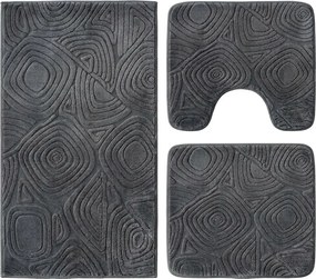 Set covoare baie antiderapante, 3 piese, antracit, textura soft triunghi