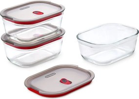 Set de 3 cutii pentru alimente Black+Blum Stack+Nest FBGR-BX-MPACK3, 0,9 l, dreptunghiulare, potrivite pentru cuptor, fără BPA, oțel inoxidabil, gri/roșu