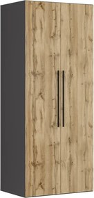 Dulap FLEX, gri grafit/stejar wotan, PAL, cu 2 usi, 100x66x240 cm
