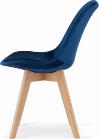 PROMOTIE Scaun albastru DAREN NORI VELVET cu picioare din lemn de fag II. calitate
