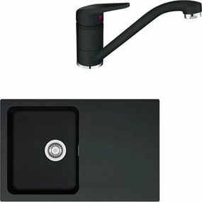 Set chiuveta bucatarie compozit Franke Orion 1 cuva cu picurator 78x50 cm tectonite finisaj negru mat si baterie Novara Plus