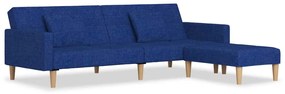 3080617 vidaXL Canapea extensibilă 2 locuri, 2 perne&taburet, albastru, textil
