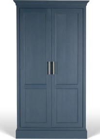 Dulap înalt bucătărie vintage din lemn de pin, albastru, cu 2 uși, 6 sertare, 4 rafturi și polițe pe uși, 220 x 120 x 57 cm, „Gustave”