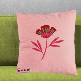Perna Decorativa Floare Macul Roz-Rosu Grafic, 40x40 cm, Roz, Husa Detasabila, Perna Inclusa, BEKZ®