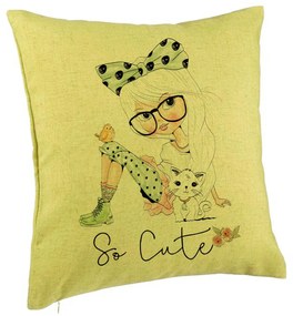 Perna Decorativa, Model So Cute, 40x40 cm, Verde, Husa Detasabila, Burduf