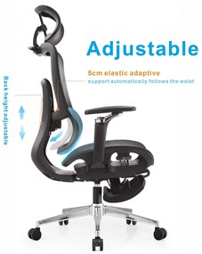 SYBERGO HUMAN PRO Scaun ergonomic, suport lombar, sezut translatie, cotiere 3D, suport picioare, Full Mesh, Negru