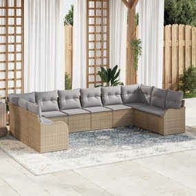 vidaXL Set de canapele pentru grădină cu pernă 10 pcs Bej Rattan poli
