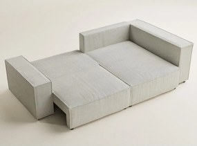 Colțar crem extensibil/cu spațiu de depozitare cu tapițerie din catifea reiată (cu colț pe partea dreaptă/în formă de ”L”) Tonga – Maison de Rêve