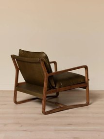 Fotoliu din piele naturală top grain, cu structură din lemn de acacia, 76×77×77 cm, „Céron"