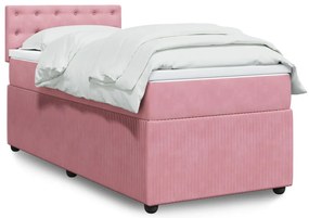 vidaXL Pat box spring cu saltea, roz, 100x200 cm, catifea