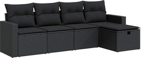 vidaXL Set mobilier de grădină cu perne, 5 piese, negru, poliratan