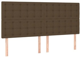 Pat box spring cu saltea, maro inchis, 160x200 cm, textil Maro inchis, 160 x 200 cm, Nasturi de tapiterie