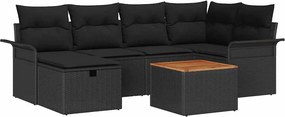 vidaXL Set de canapele pentru grădină cu pernă 7 pcs Negru Rattan poli