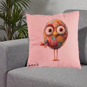 Perna Decorativa Pasare Patchwork cu Gene Lungi, 40x40 cm, Roz, Husa Detasabila, Perna Inclusa, BEKZ®