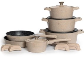 Set de oale si tigai Royalty Line Premium RL-OS1014, 14 h,  Acoperire marmura, Inductie, Bej