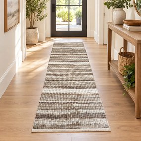 Traversă hol antiderapantă, 80x300 cm, Welsoft, model dungi, maro-bej, TRV4252