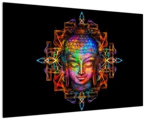 Tablou - Bustul lui Buddha în culori neon (90x60 cm)