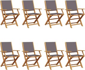 vidaXL Scaune de grădină pliabile 8 buc., textil antracit/lemn masiv
