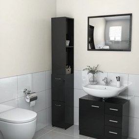 Dulap de baie, negru extralucios, 25x25x170 cm, PAL negru foarte lucios, 1