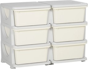 HOMCOM Comodă cu 6 Sertare pentru Copii 3-6 Ani cu Margini Rotunjite, din PP Crem, 75x37x56.5 cm | Aosom Romania