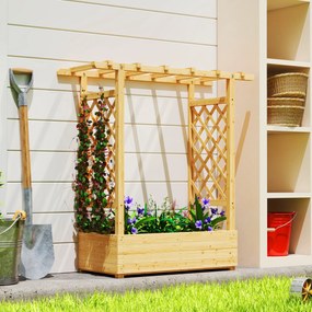 Outsunny Jardinieră ridicată cu spalier lateral și superior, ghiveci pentru flori cu găuri de drenaj, 110x44x113cm, lemn natural | Aosom Romania