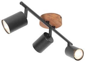 Spotlight industrial negru cu lemn inclinabil 3 lumini - Jeana