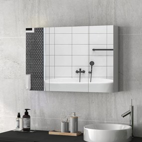 kleankin Dulap de Baie Suspendat cu Oglindă cu 3 Uși, Alb | Aosom Romania
