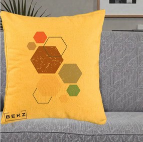 Perna Decorativa Geometric Hexagoane Multicolor, 40x40 cm, Galben, Husa Detasabila, Perna Inclusa, BEKZ®