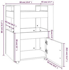 Carucior de bucatarie stejar sonoma 60x45x80 cm lemn prelucrat Stejar sonoma