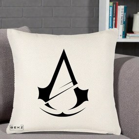 Perna Personalizata Assassin's Creed Minimalist, 40x40 cm, Crem Reliefat, Husa Detasabila, Perna Inclusa, BEKZ®
