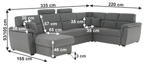 colţar în formă de U, material gri, stânga, BORN U