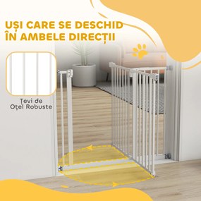 PawHut Poartă Extensibilă pentru Câini cu Montare prin Presiune, Barieră Închidere Automată și Extensie, 86x76.2 cm, Alb | Aosom Romania