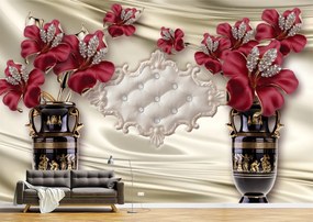 Tapet Premium Canvas - Vaze cu flori si perle 3d abstract