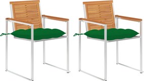 vidaXL Scaune de grădină cu perne, 2 buc., lemn masiv acacia/oțel