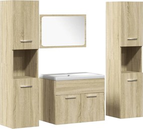 vidaXL Set mobilier de baie, 5 piese, stejar sonoma, lemn prelucrat